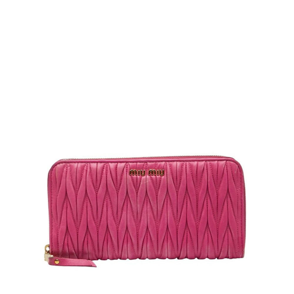 Miu MIu Matelasse Long Wallet Pink Leather MIUMIU